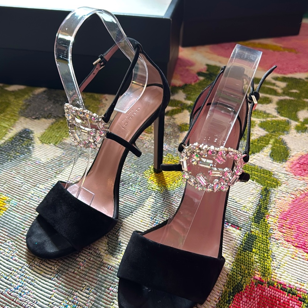 Gucci GG Rhinestones Heels Black suede Sz.36.5